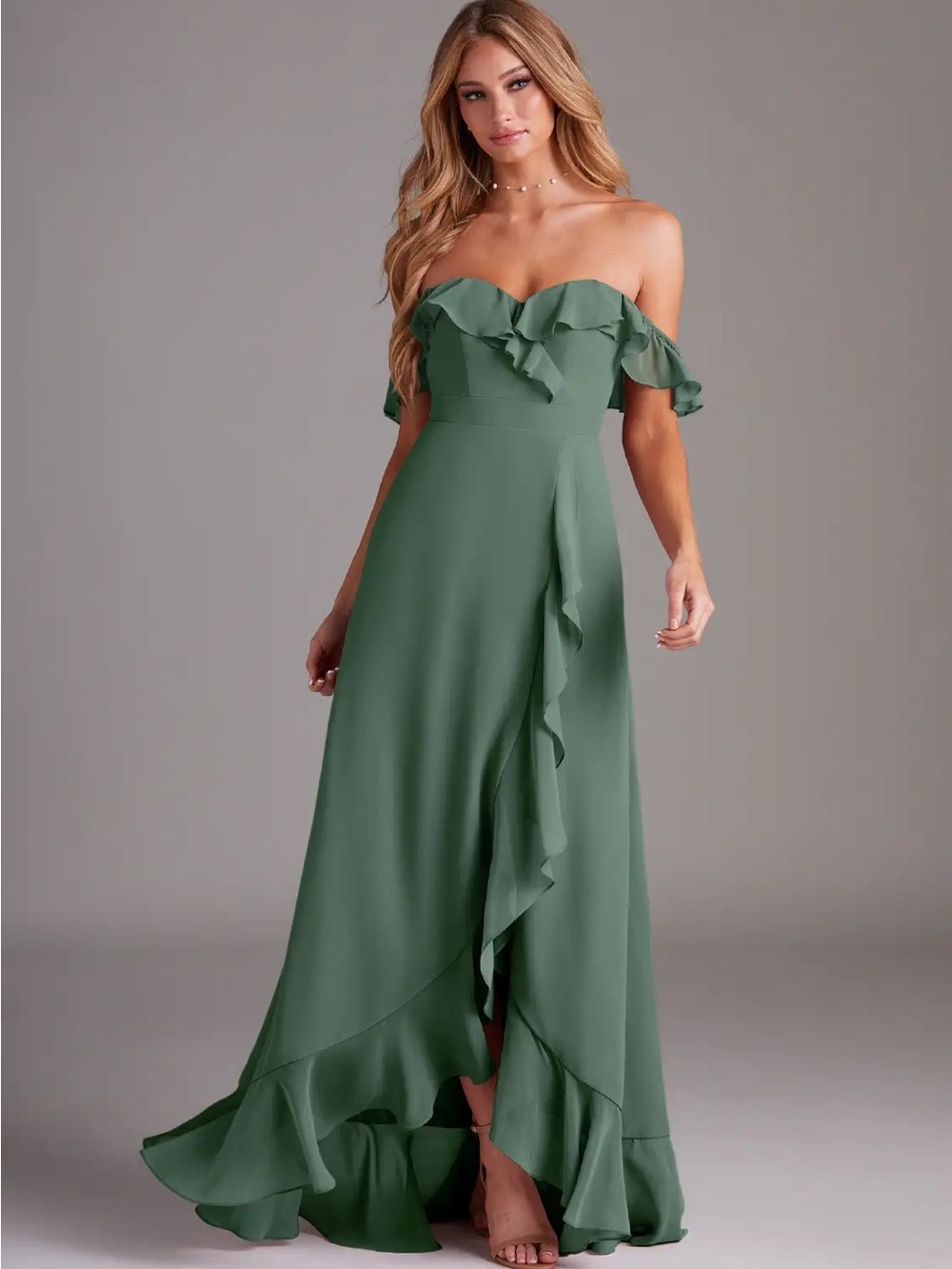 Azazie Lyra Eucalyptus A-Line Chiffon Convertible Dress NWT
